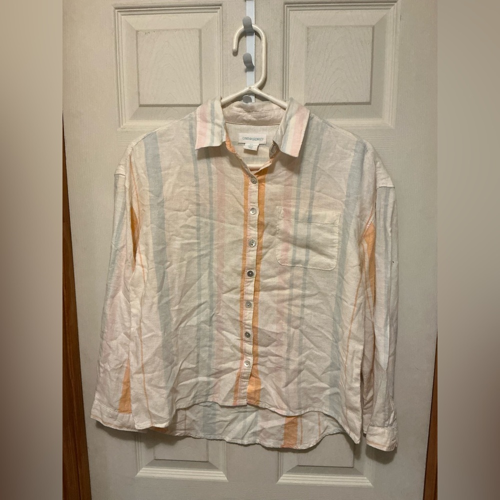 Cynthia Rowley White pink, blue, Orange Casual Button Down Shirt